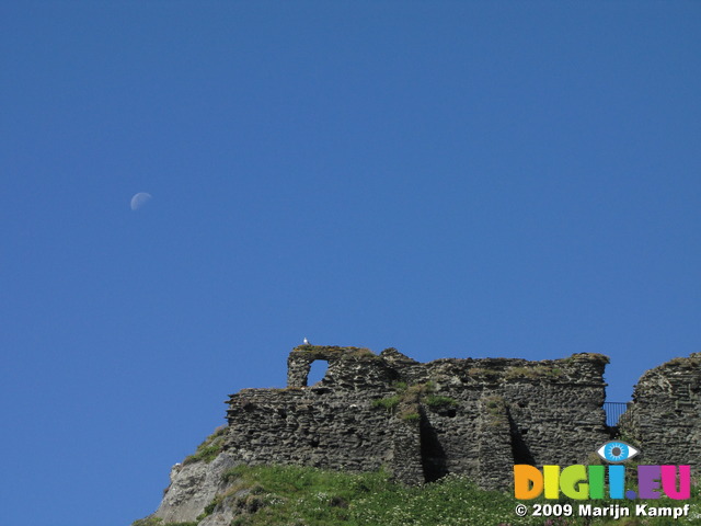 SX07519 Blue moon over wall of Tintagel Castle